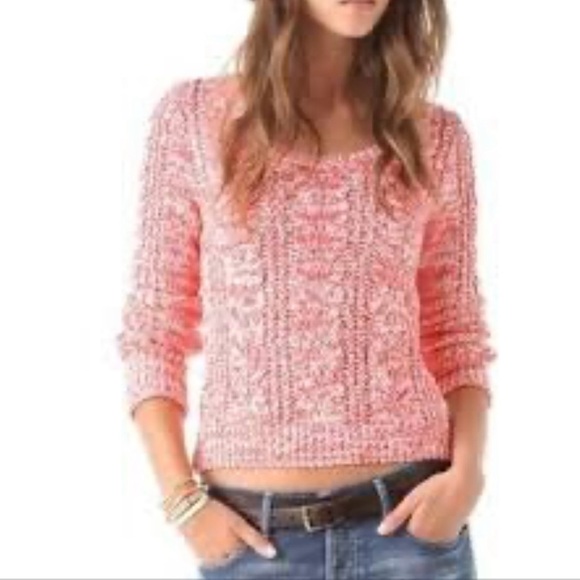 Free People | Orange White Cozy Cotton Chunky Cable Knit Sweater, M - Picture 3 of 7